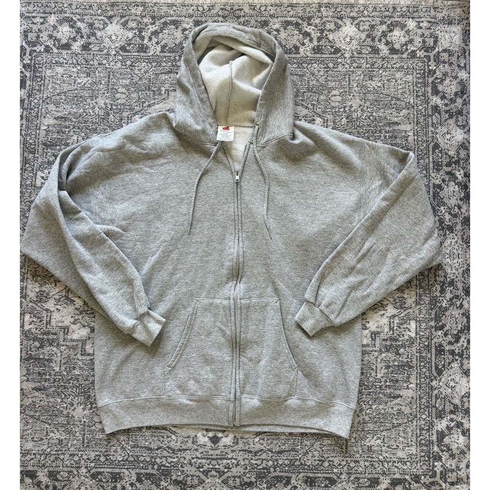 Hanes Hoodie Mens Large Grey Heather Fleece Full Zip Ecosmart